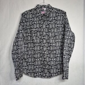 Ransom Ranch Womens Sz L Western Snap Shirt Black White Damask Cotton NWT 225056